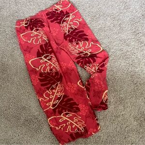One Papaya Red and Yellow Leaf Print Pants
